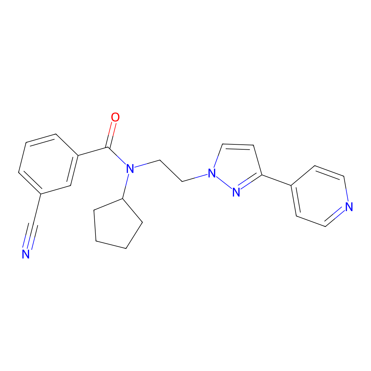 3-cyano-N-cyclopentyl-N-(2-(3-(pyridin-4-yl)-1H-pyrazol-1-yl)ethyl)benzamide molecular structure, CAS 2034295-21-9