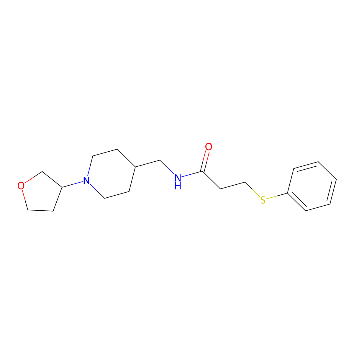 3-(phenylthio)-N-((1-(tetrahydrofuran-3-yl)piperidin-4-yl)methyl)propanamide molecular structure, CAS 2034295-22-0