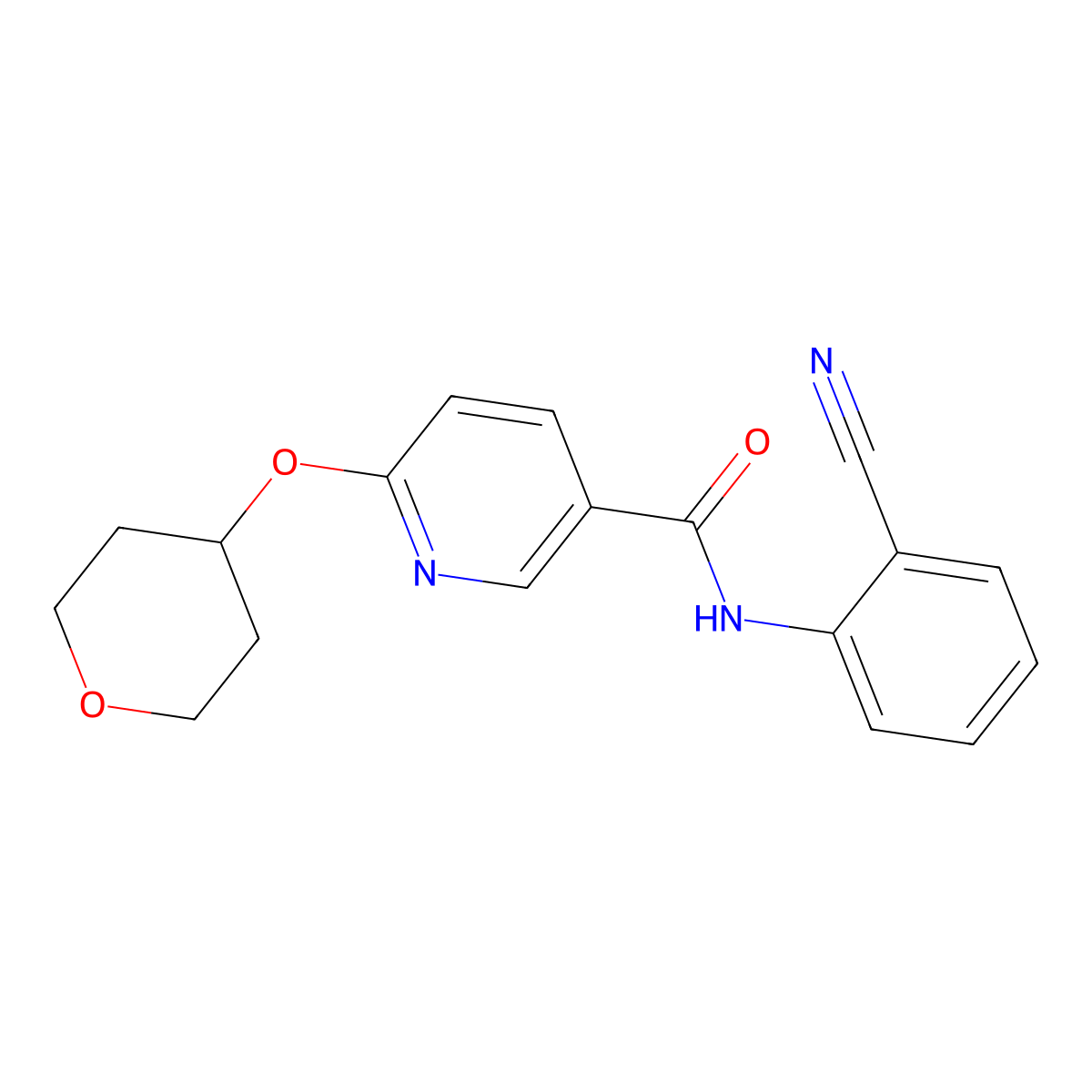 N-(2-cyanophenyl)-6-((tetrahydro-2H-pyran-4-yl)oxy)nicotinamide molecular structure, CAS 2034295-23-1