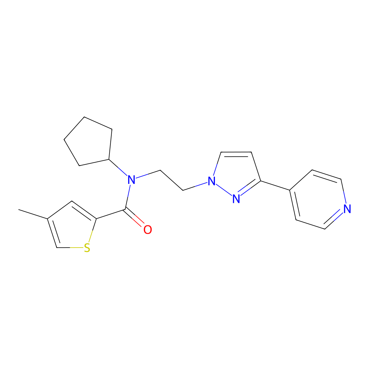 N-cyclopentyl-4-methyl-N-{2-[3-(pyridin-4-yl)-1H-pyrazol-1-yl]ethyl}thiophene-2-carboxamide molecular structure, CAS 2034295-30-0