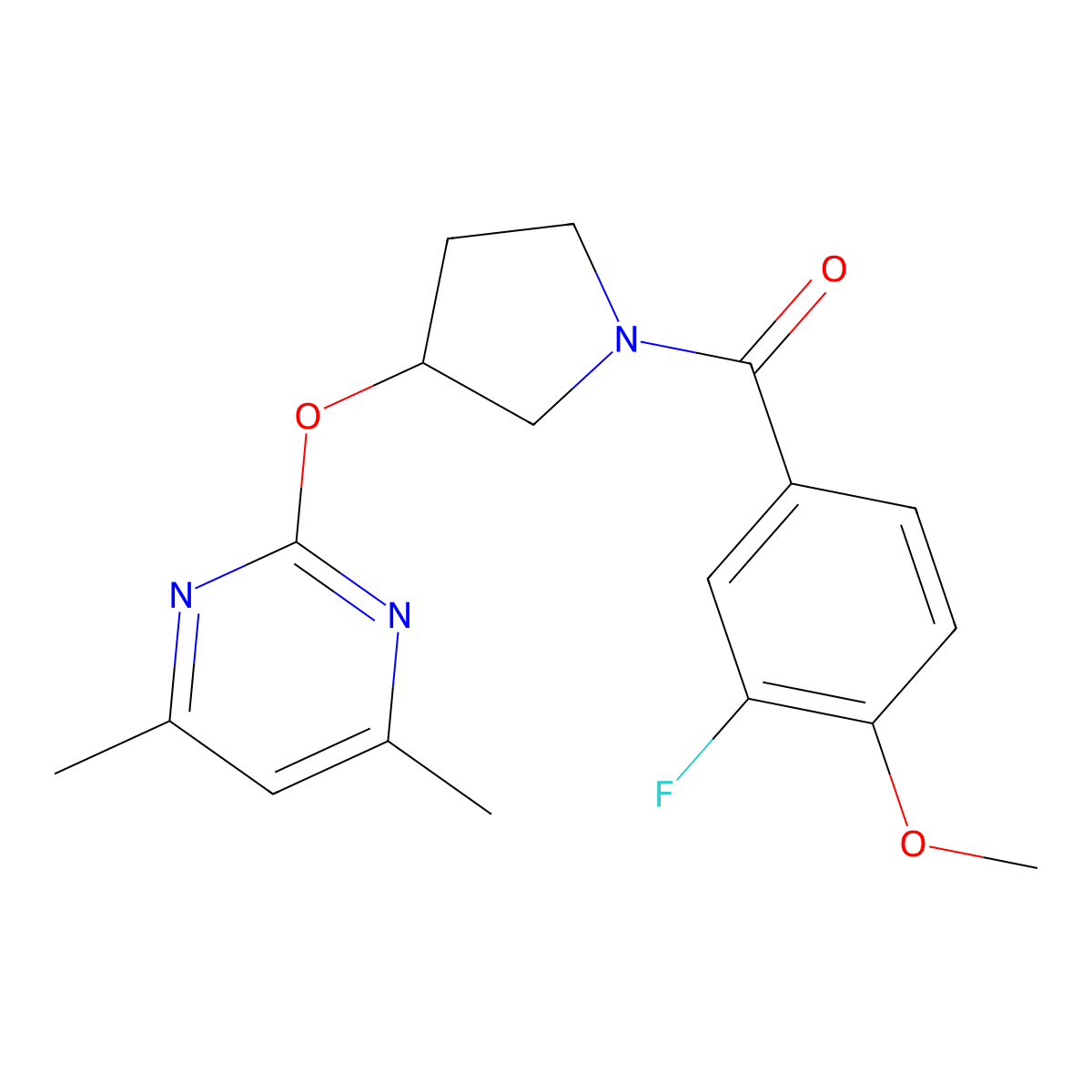 (3-((4,6-Dimethylpyrimidin-2-yl)oxy)pyrrolidin-1-yl)(3-fluoro-4-methoxyphenyl)methanone molecular structure, CAS 2034295-31-1