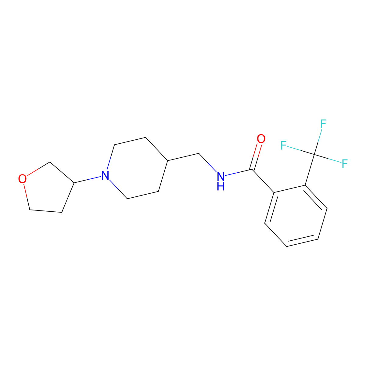 N-((1-(tetrahydrofuran-3-yl)piperidin-4-yl)methyl)-2-(trifluoromethyl)benzamide molecular structure, CAS 2034295-32-2