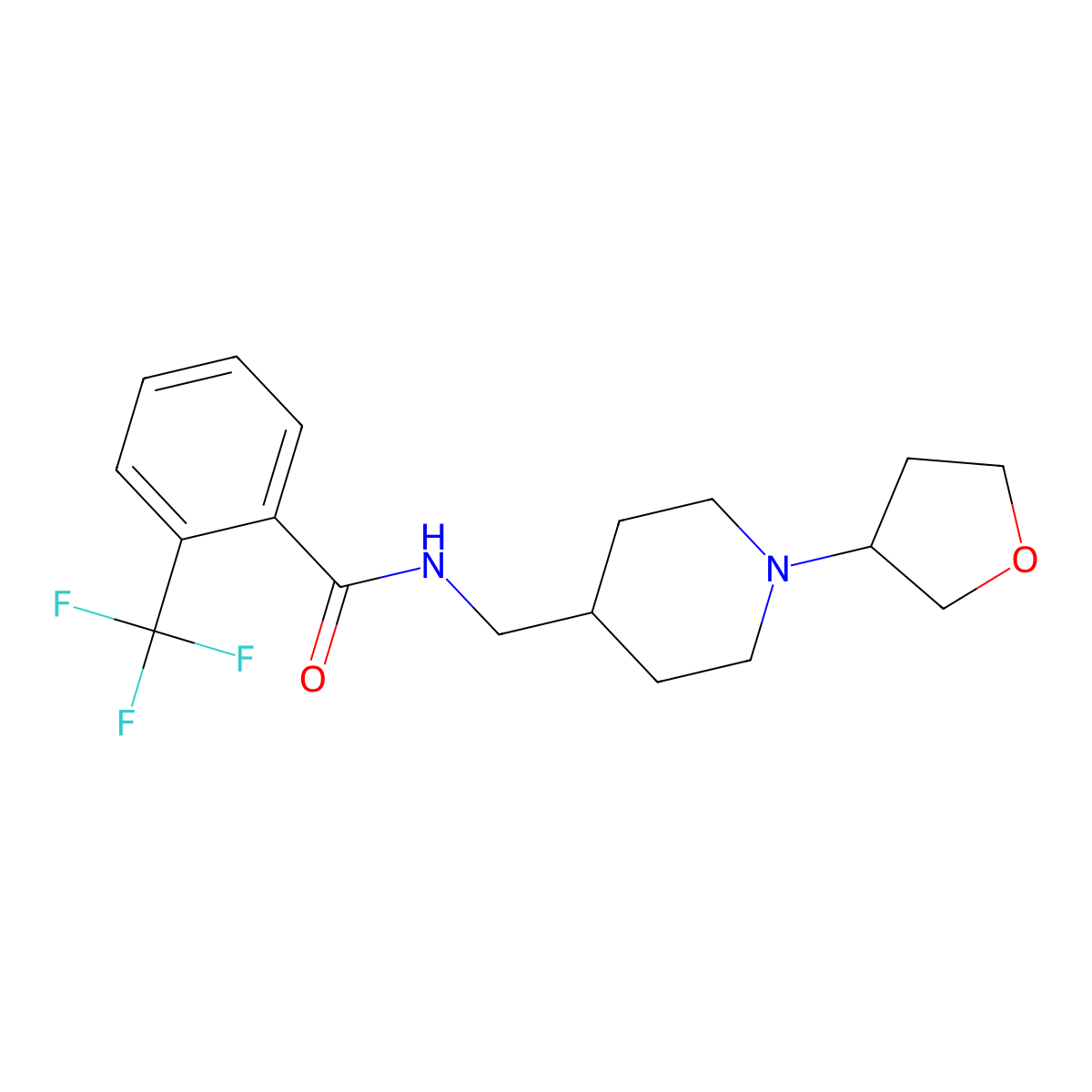N-((1-(tetrahydrofuran-3-yl)piperidin-4-yl)methyl)-2-(trifluoromethyl)benzamide molecular structure, CAS 2034295-32-2