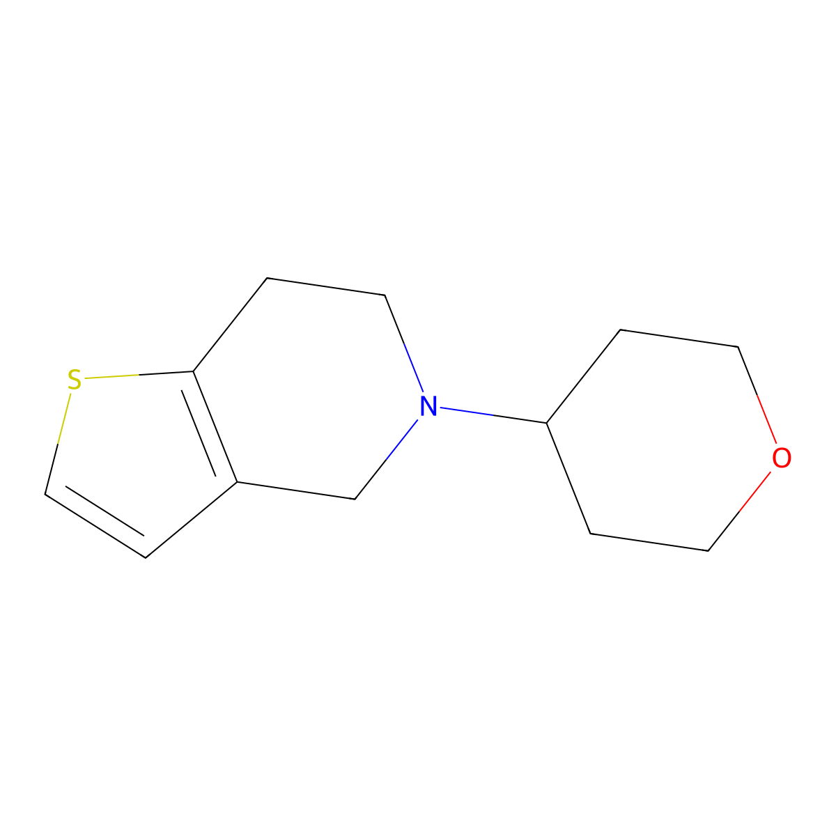 5-(tetrahydro-2H-pyran-4-yl)-4,5,6,7-tetrahydrothieno[3,2-c]pyridine molecular structure, CAS 2034295-33-3