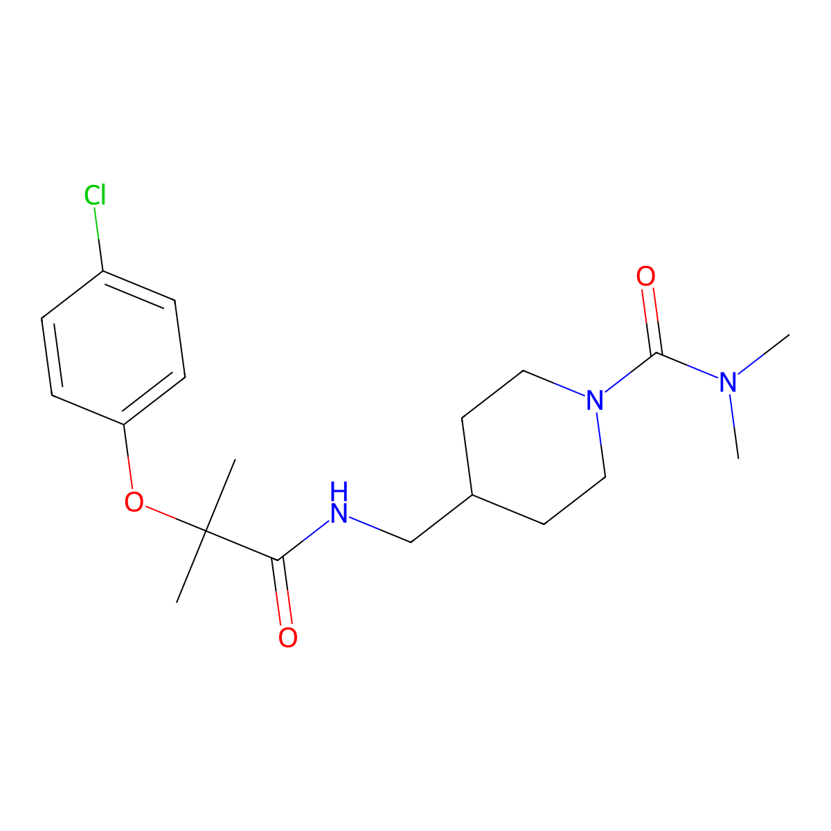 4-{[2-(4-chlorophenoxy)-2-methylpropanamido]methyl}-N,N-dimethylpiperidine-1-carboxamide molecular structure, CAS 2034295-38-8