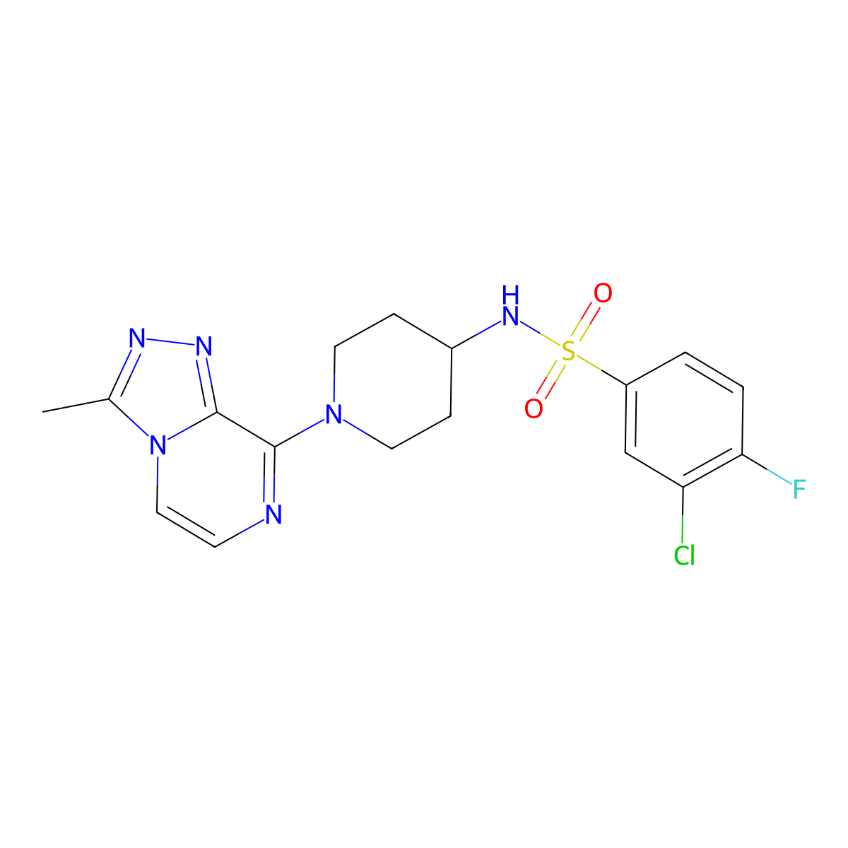 3-chloro-4-fluoro-N-(1-(3-methyl-[1,2,4]triazolo[4,3-a]pyrazin-8-yl)piperidin-4-yl)benzenesulfonamide molecular structure, CAS 2034295-39-9