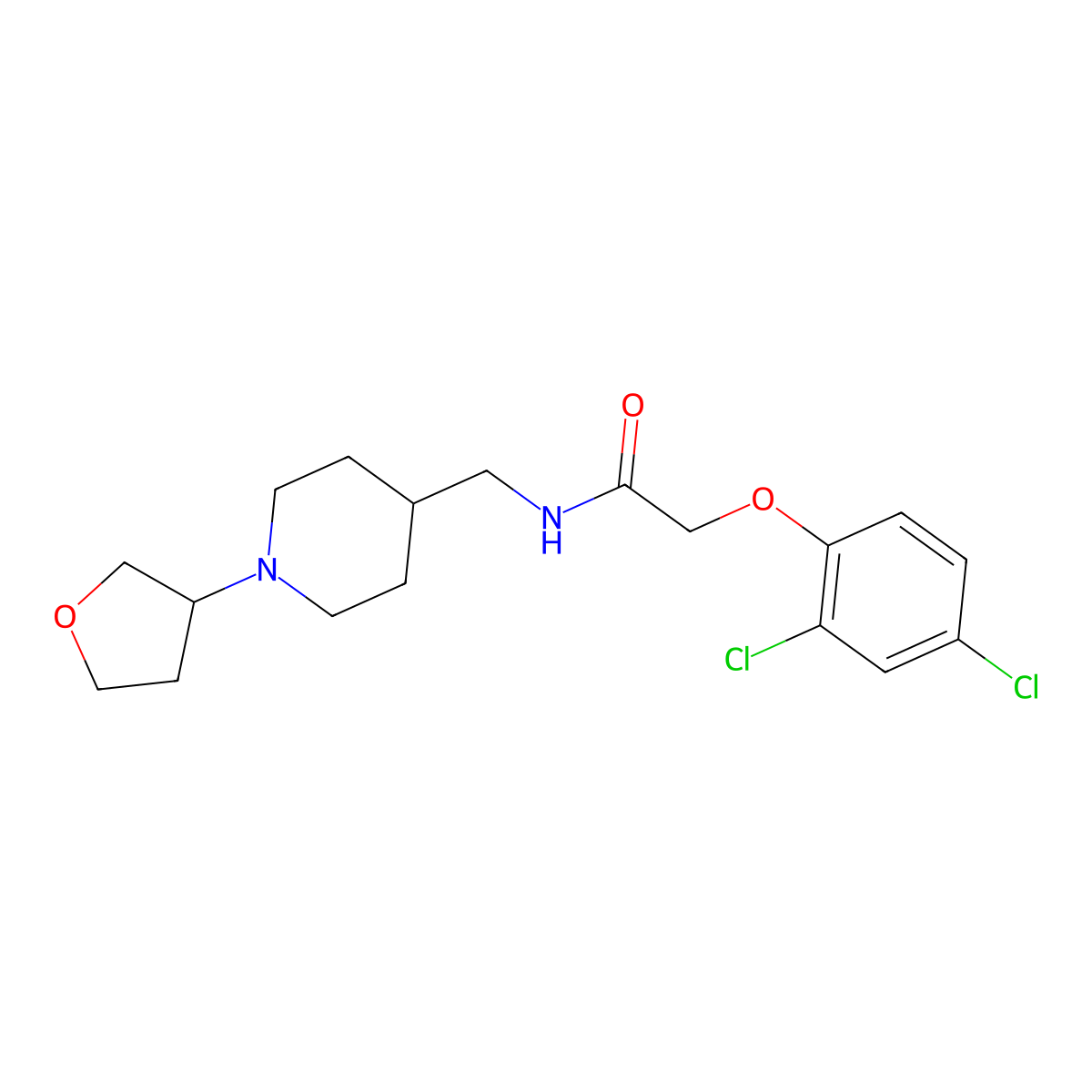 2-(2,4-dichlorophenoxy)-N-((1-(tetrahydrofuran-3-yl)piperidin-4-yl)methyl)acetamide molecular structure, CAS 2034295-40-2