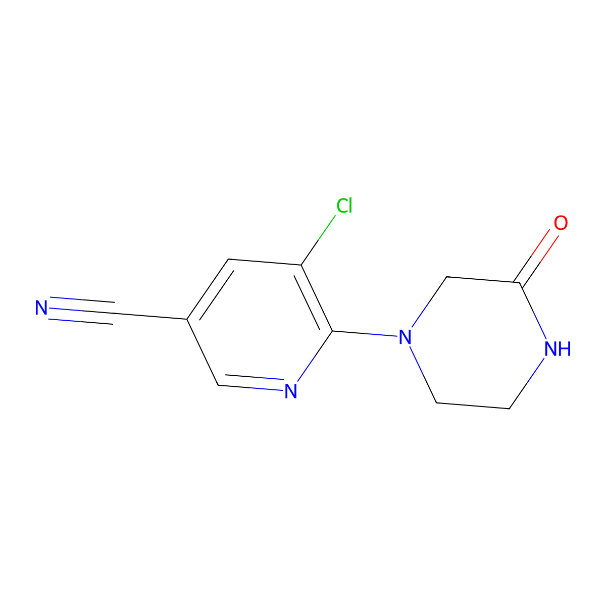 5-Chloro-6-(3-oxopiperazin-1-yl)nicotinonitrile molecular structure, CAS 2034295-41-3