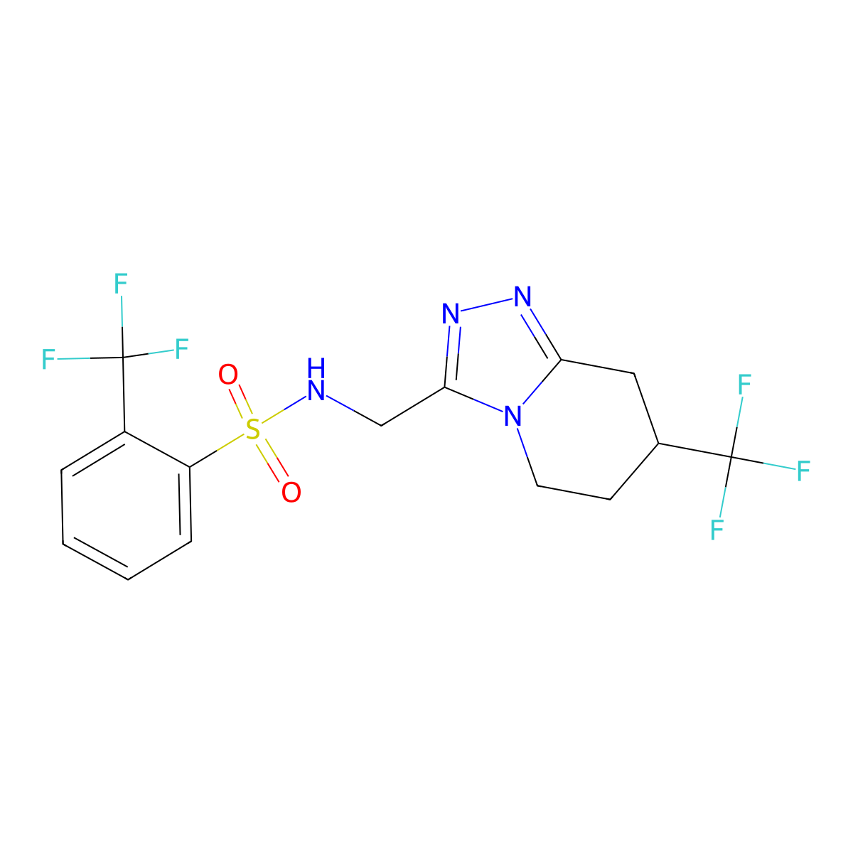 2-(trifluoromethyl)-N-((7-(trifluoromethyl)-5,6,7,8-tetrahydro-[1,2,4]triazolo[4,3-a]pyridin-3-yl)methyl)benzenesulfonamide molecular structure, CAS 2034295-42-4