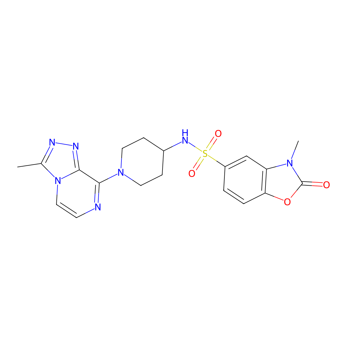 3-methyl-N-(1-(3-methyl-[1,2,4]triazolo[4,3-a]pyrazin-8-yl)piperidin-4-yl)-2-oxo-2,3-dihydrobenzo[d]oxazole-5-sulfonamide molecular structure, CAS 2034295-43-5