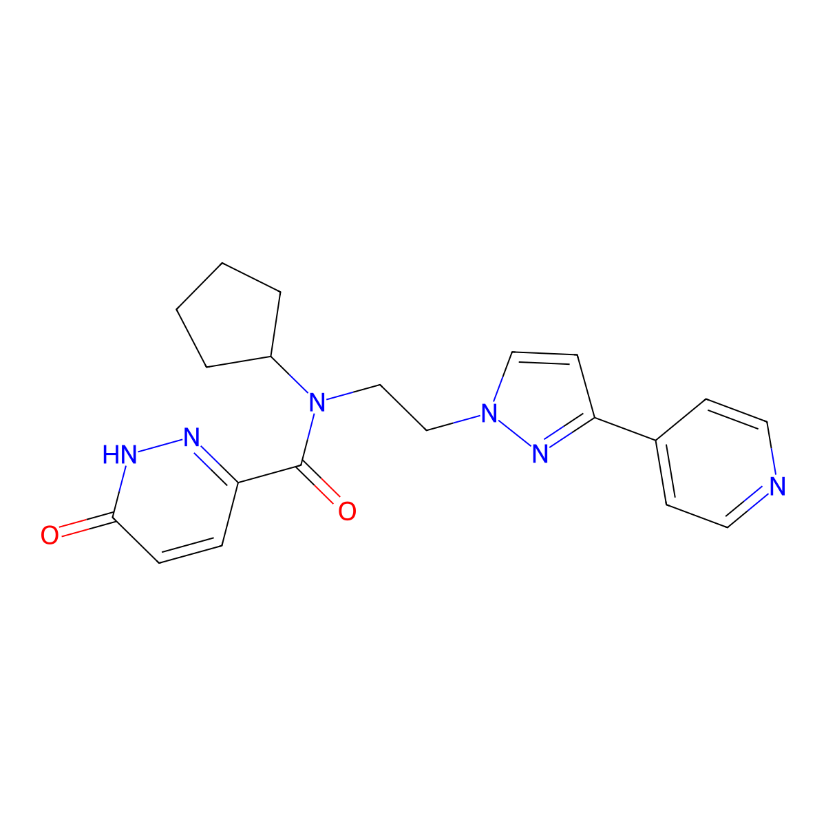 N-cyclopentyl-6-oxo-N-(2-(3-(pyridin-4-yl)-1H-pyrazol-1-yl)ethyl)-1,6-dihydropyridazine-3-carboxamide molecular structure, CAS 2034295-44-6