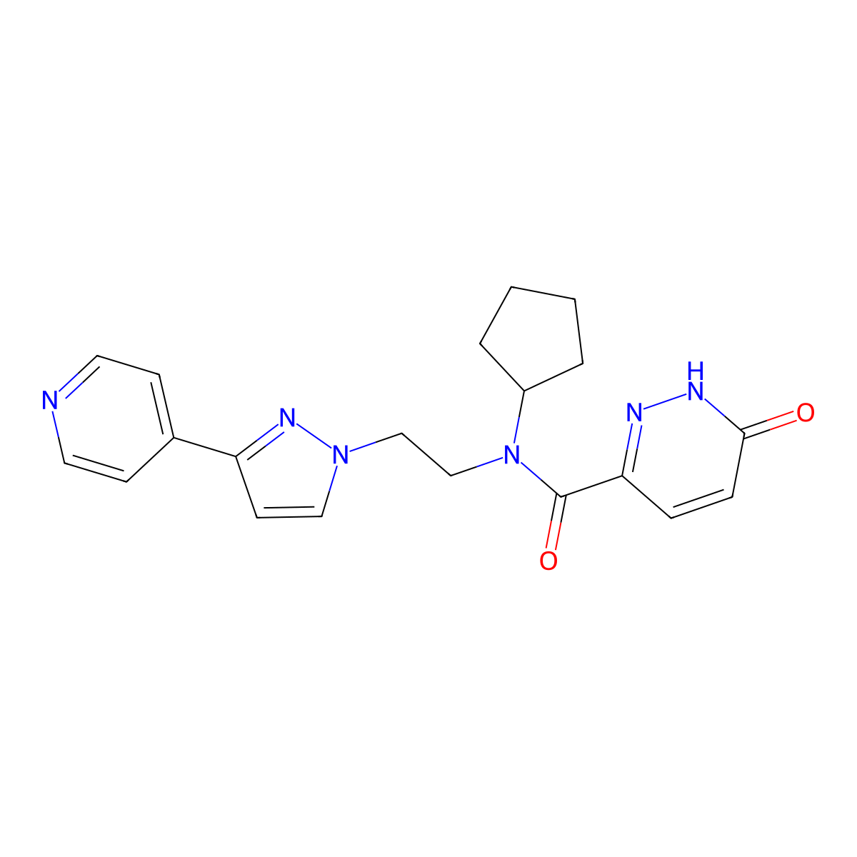 N-cyclopentyl-6-oxo-N-(2-(3-(pyridin-4-yl)-1H-pyrazol-1-yl)ethyl)-1,6-dihydropyridazine-3-carboxamide molecular structure, CAS 2034295-44-6