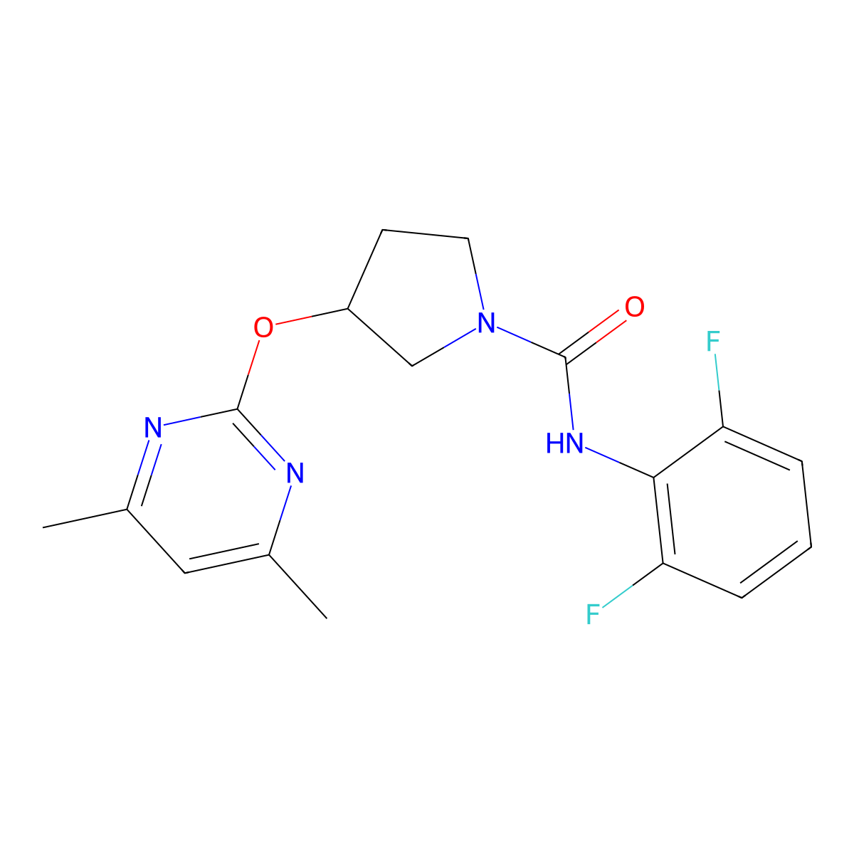 N-(2,6-difluorophenyl)-3-((4,6-dimethylpyrimidin-2-yl)oxy)pyrrolidine-1-carboxamide molecular structure, CAS 2034295-47-9