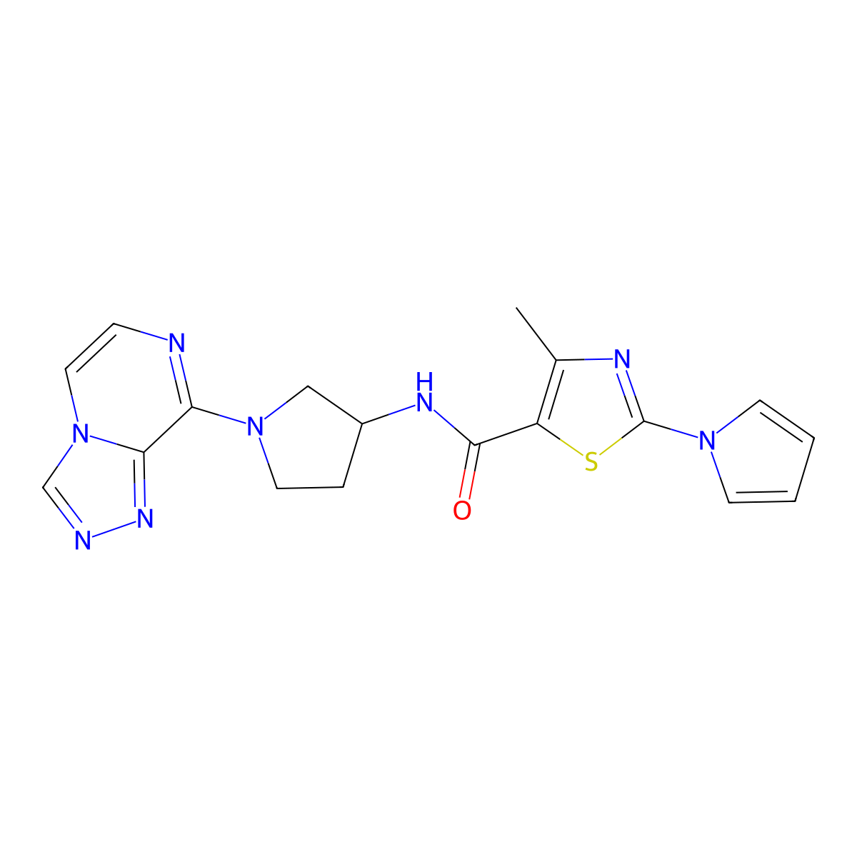 N-(1-([1,2,4]triazolo[4,3-a]pyrazin-8-yl)pyrrolidin-3-yl)-4-methyl-2-(1H-pyrrol-1-yl)thiazole-5-carboxamide molecular structure, CAS 2034295-49-1