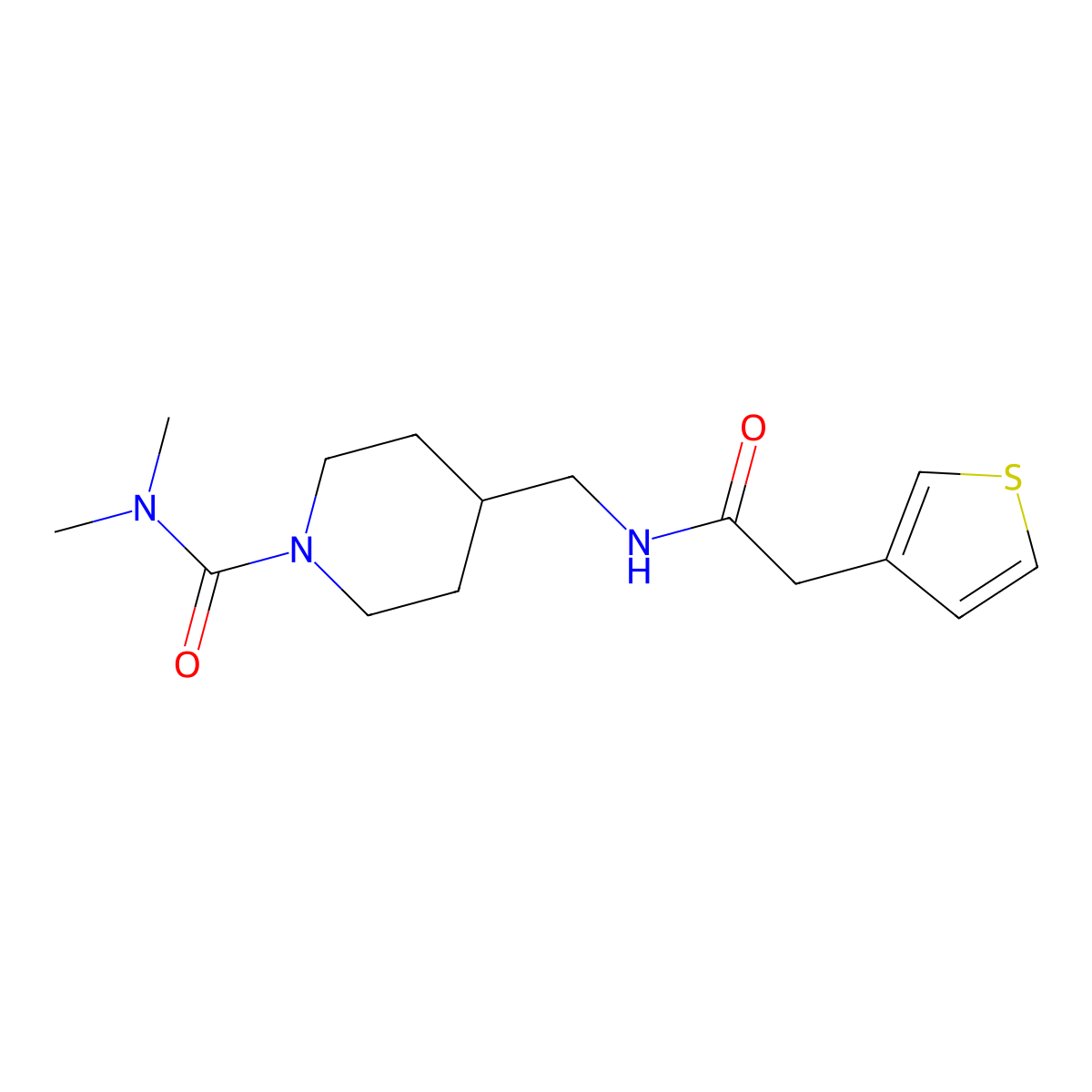 N,N-dimethyl-4-{[2-(thiophen-3-yl)acetamido]methyl}piperidine-1-carboxamide molecular structure, CAS 2034295-51-5