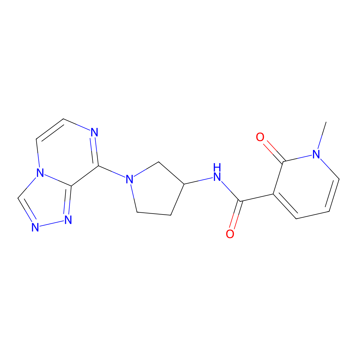 N-(1-([1,2,4]triazolo[4,3-a]pyrazin-8-yl)pyrrolidin-3-yl)-1-methyl-2-oxo-1,2-dihydropyridine-3-carboxamide molecular structure, CAS 2034295-53-7