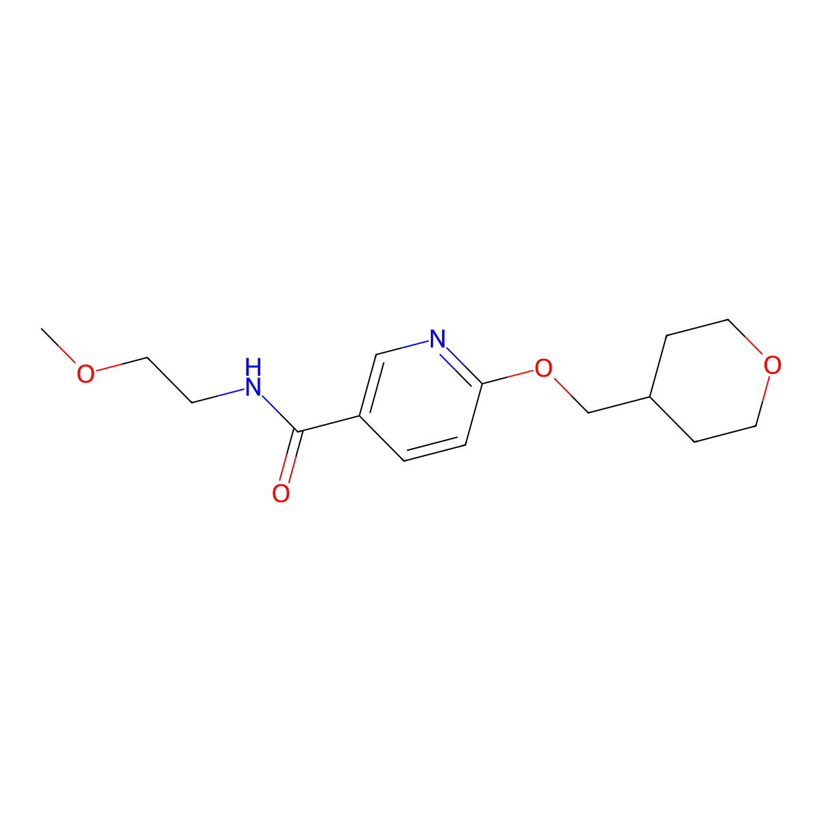 N-(2-methoxyethyl)-6-((tetrahydro-2H-pyran-4-yl)methoxy)nicotinamide molecular structure, CAS 2034295-54-8