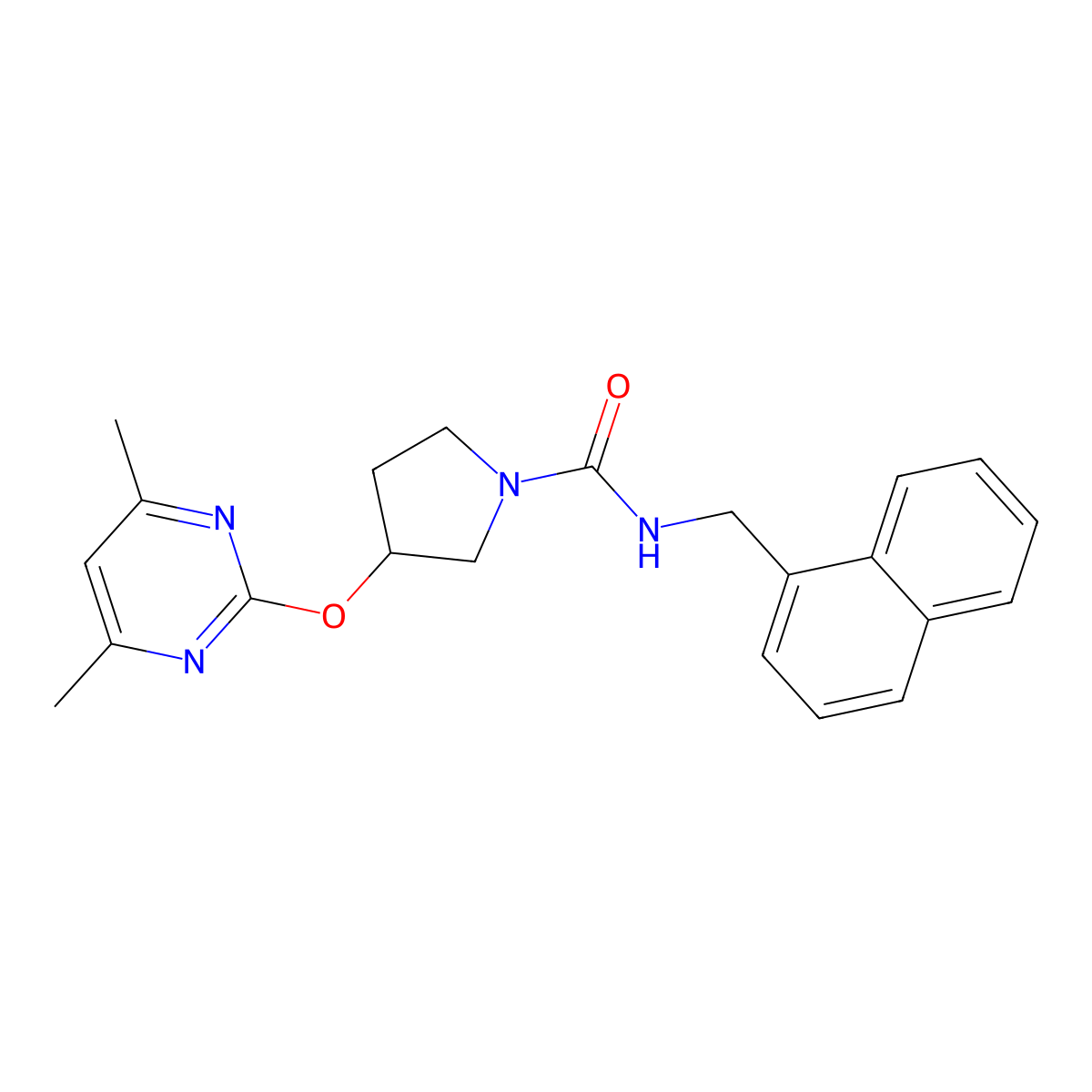 3-((4,6-dimethylpyrimidin-2-yl)oxy)-N-(naphthalen-1-ylmethyl)pyrrolidine-1-carboxamide molecular structure, CAS 2034295-55-9