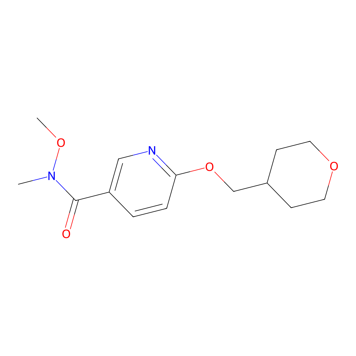 N-methoxy-N-methyl-6-((tetrahydro-2H-pyran-4-yl)methoxy)nicotinamide molecular structure, CAS 2034295-58-2