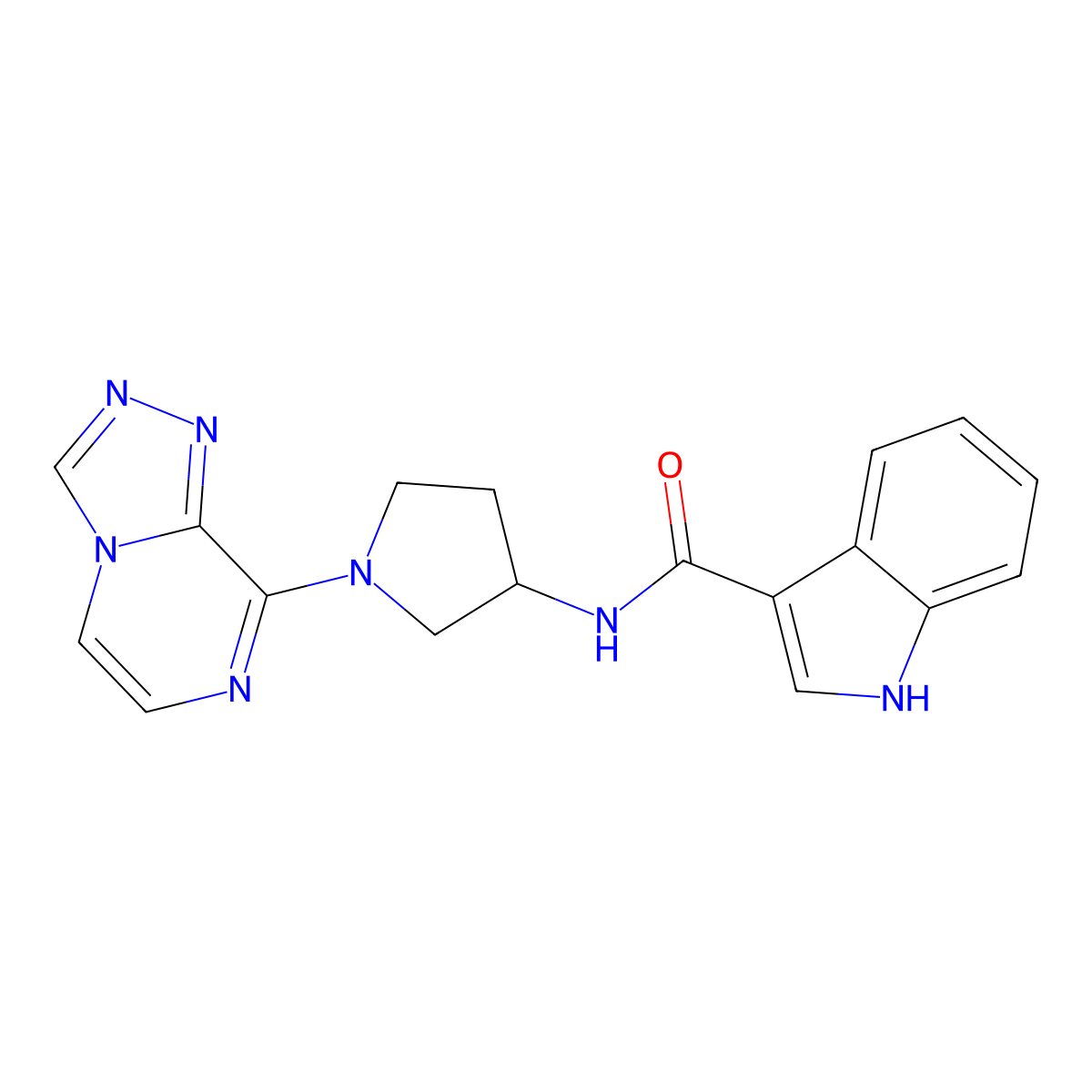N-(1-{[1,2,4]triazolo[4,3-a]pyrazin-8-yl}pyrrolidin-3-yl)-1H-indole-3-carboxamide molecular structure, CAS 2034295-72-0