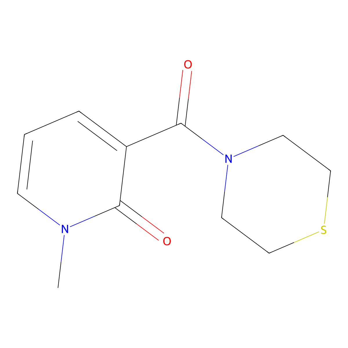 1-methyl-3-(thiomorpholine-4-carbonyl)pyridin-2(1H)-one molecular structure, CAS 2034295-73-1
