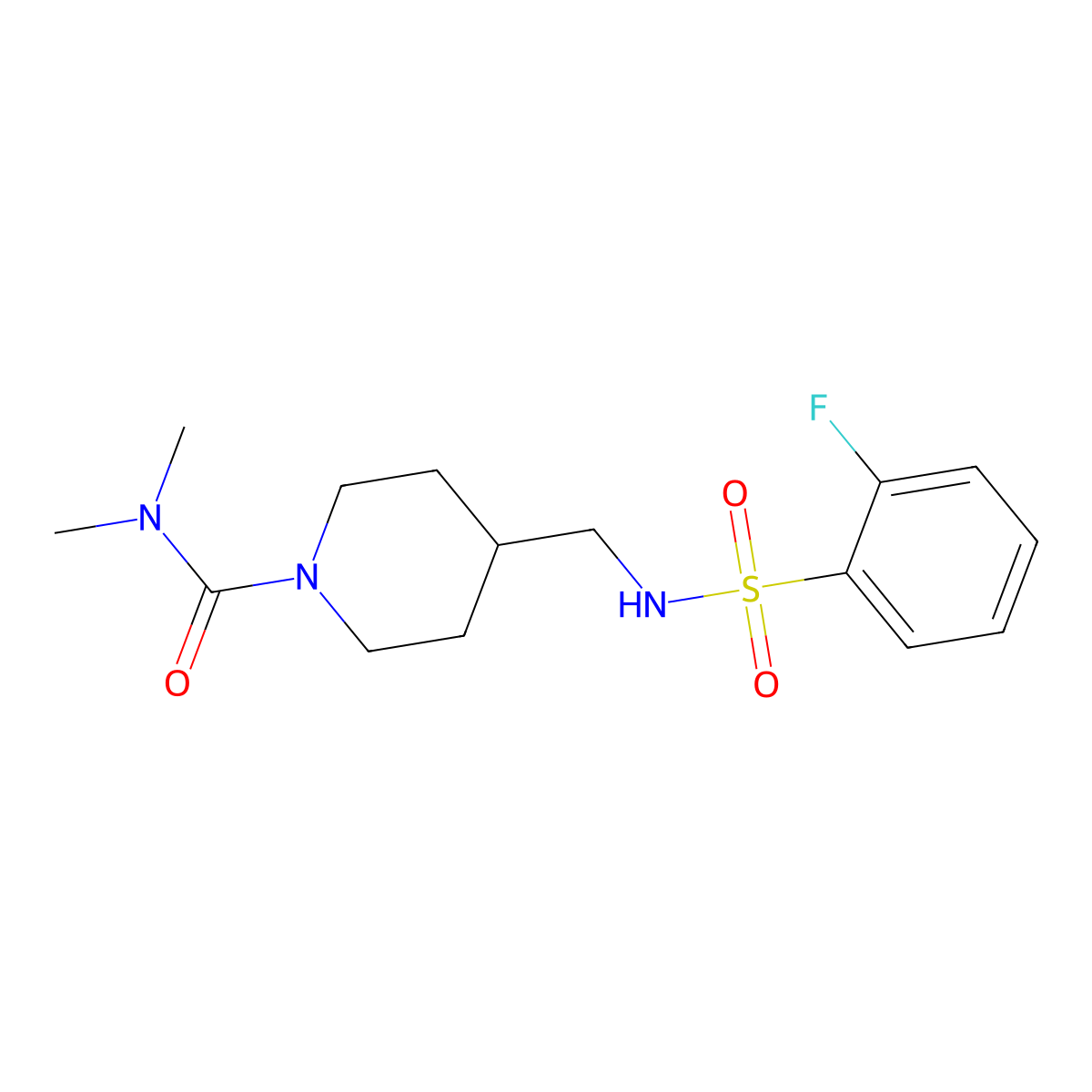 4-[(2-fluorobenzenesulfonamido)methyl]-N,N-dimethylpiperidine-1-carboxamide molecular structure, CAS 2034295-78-6
