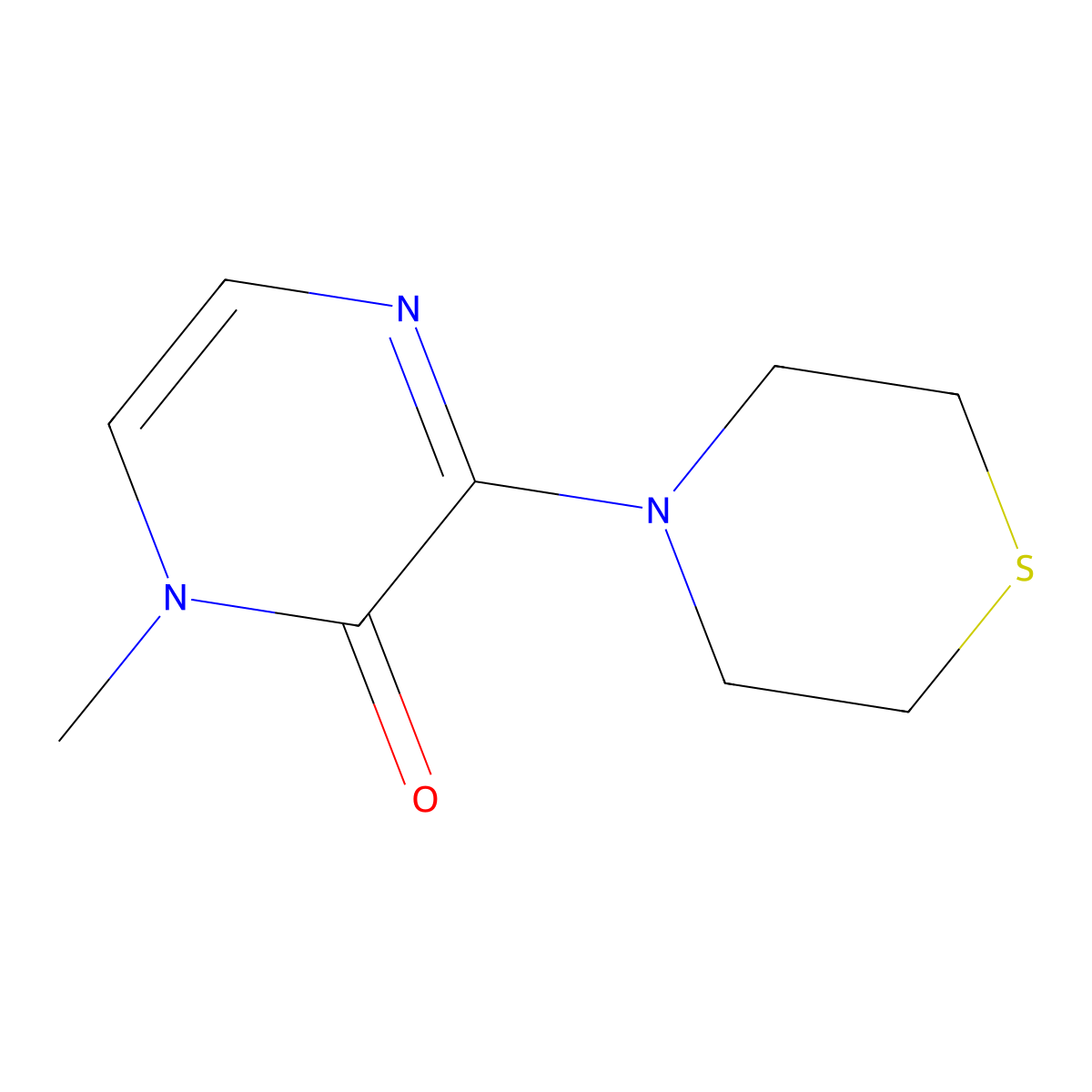 1-methyl-3-thiomorpholinopyrazin-2(1H)-one molecular structure, CAS 2034295-79-7