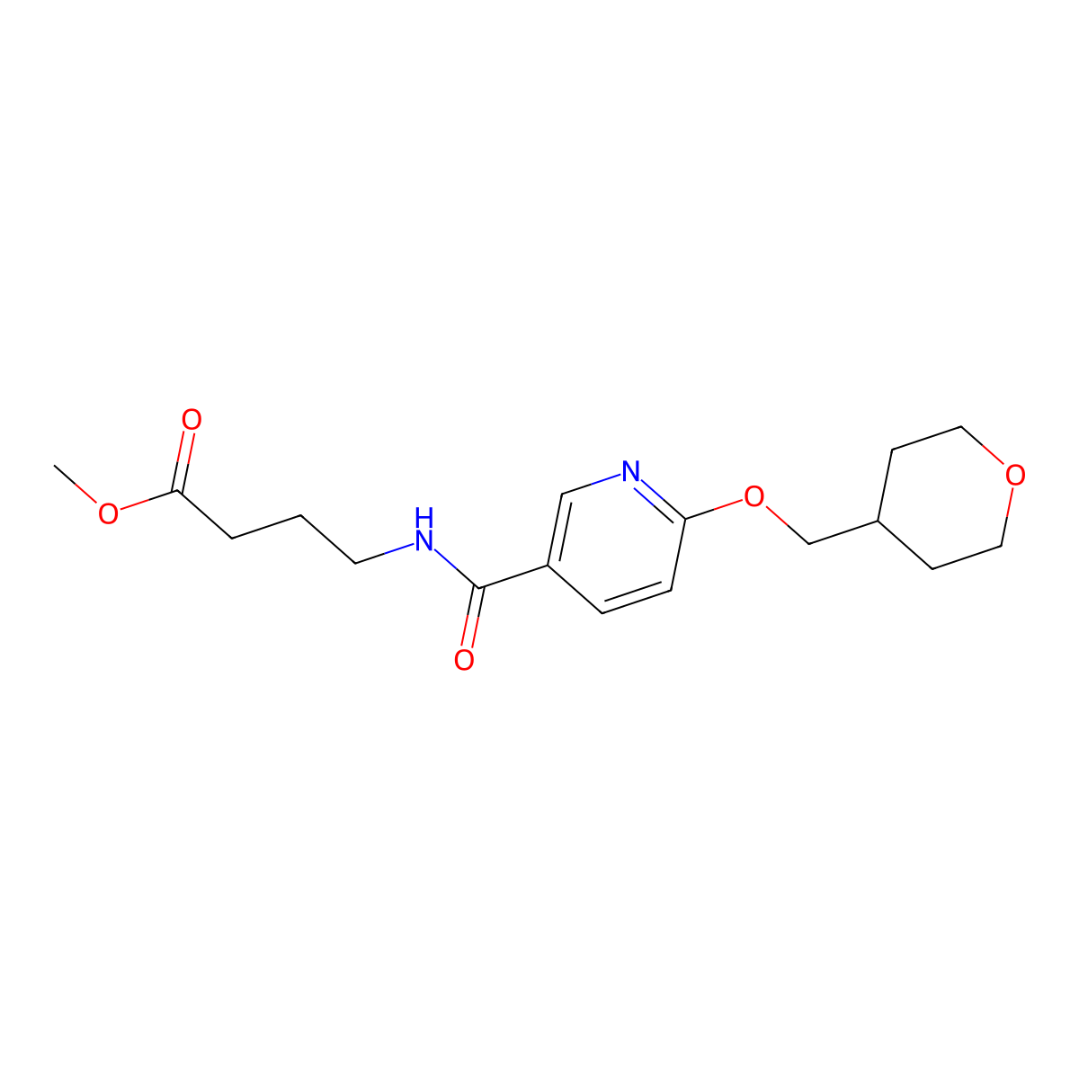 methyl 4-(6-((tetrahydro-2H-pyran-4-yl)methoxy)nicotinamido)butanoate molecular structure, CAS 2034295-81-1