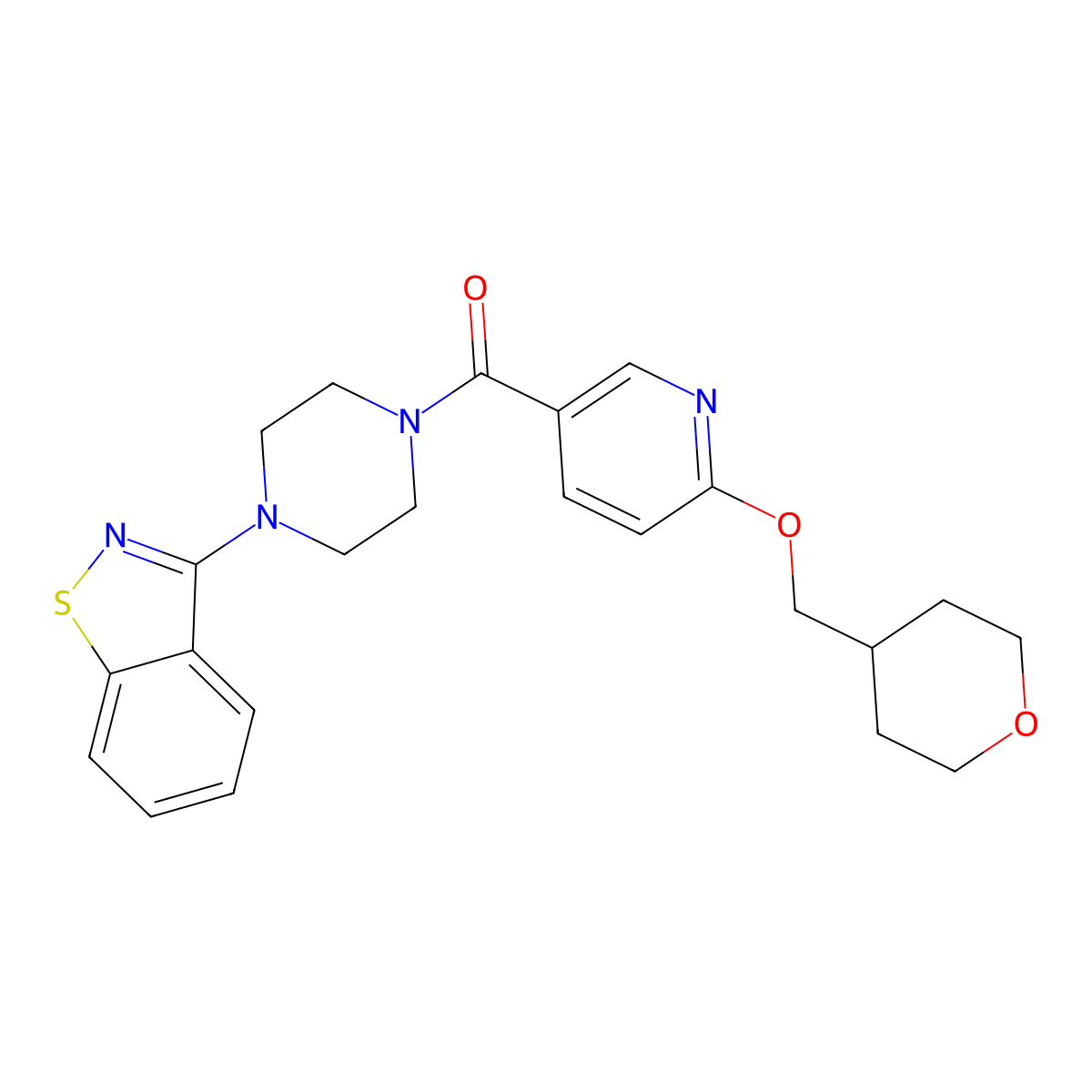 (4-(benzo[d]isothiazol-3-yl)piperazin-1-yl)(6-((tetrahydro-2H-pyran-4-yl)methoxy)pyridin-3-yl)methanone molecular structure, CAS 2034295-85-5