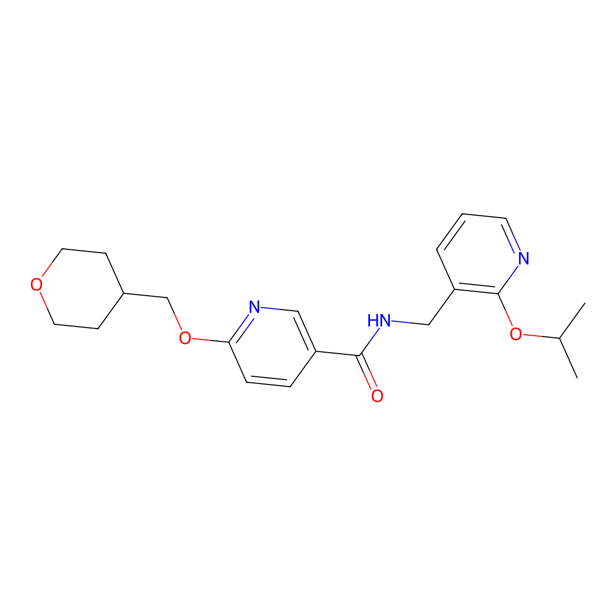 N-((2-isopropoxypyridin-3-yl)methyl)-6-((tetrahydro-2H-pyran-4-yl)methoxy)nicotinamide molecular structure, CAS 2034295-88-8