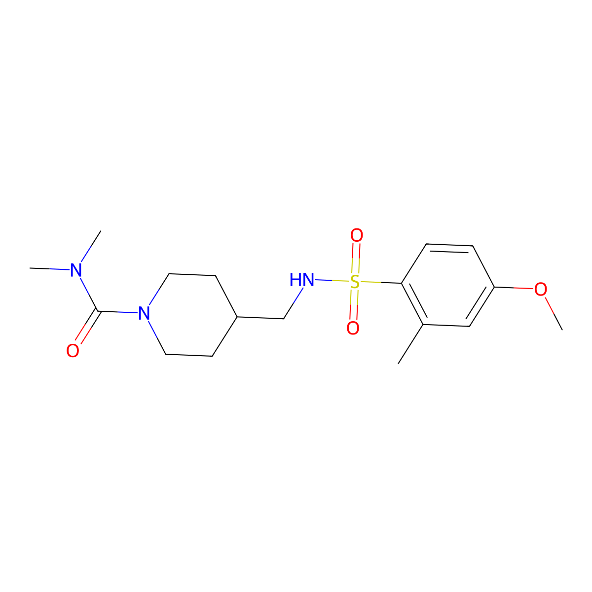 4-[(4-methoxy-2-methylbenzenesulfonamido)methyl]-N,N-dimethylpiperidine-1-carboxamide molecular structure, CAS 2034295-89-9