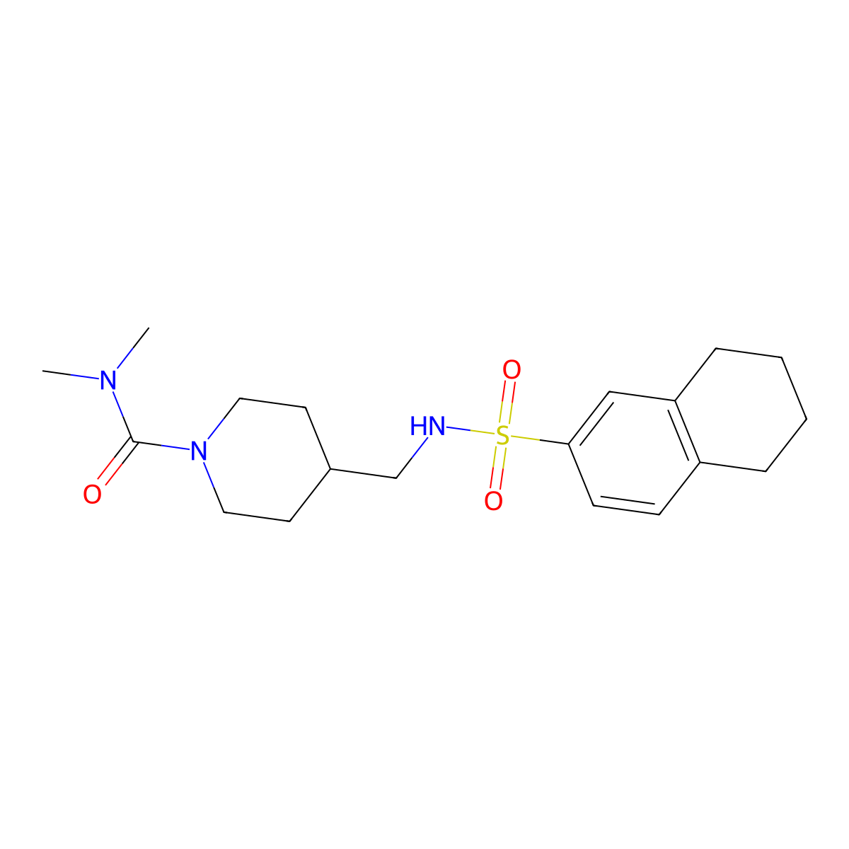 N,N-dimethyl-4-((5,6,7,8-tetrahydronaphthalene-2-sulfonamido)methyl)piperidine-1-carboxamide molecular structure, CAS 2034295-93-5