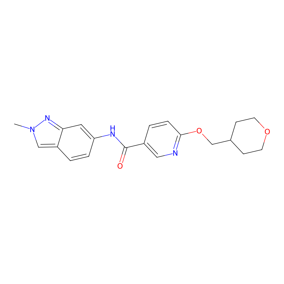 N-(2-methyl-2H-indazol-6-yl)-6-((tetrahydro-2H-pyran-4-yl)methoxy)nicotinamide molecular structure, CAS 2034295-96-8
