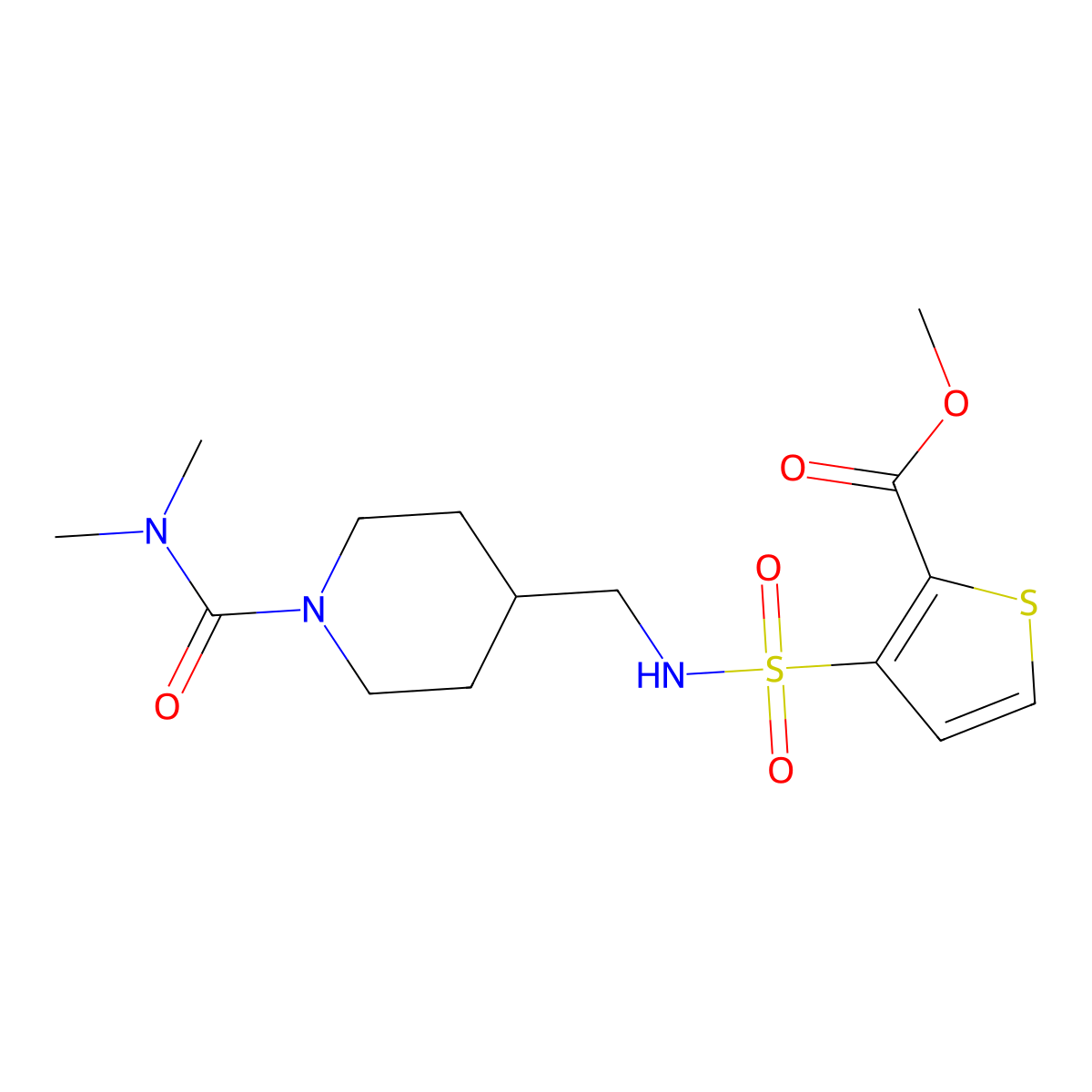 methyl 3-(N-((1-(dimethylcarbamoyl)piperidin-4-yl)methyl)sulfamoyl)thiophene-2-carboxylate molecular structure, CAS 2034296-08-5