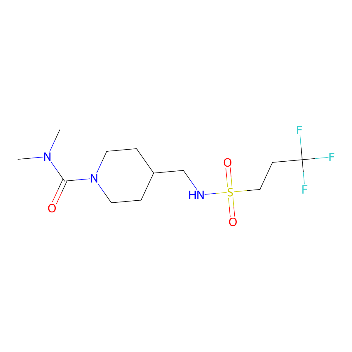 N,N-dimethyl-4-[(3,3,3-trifluoropropanesulfonamido)methyl]piperidine-1-carboxamide molecular structure, CAS 2034296-11-0