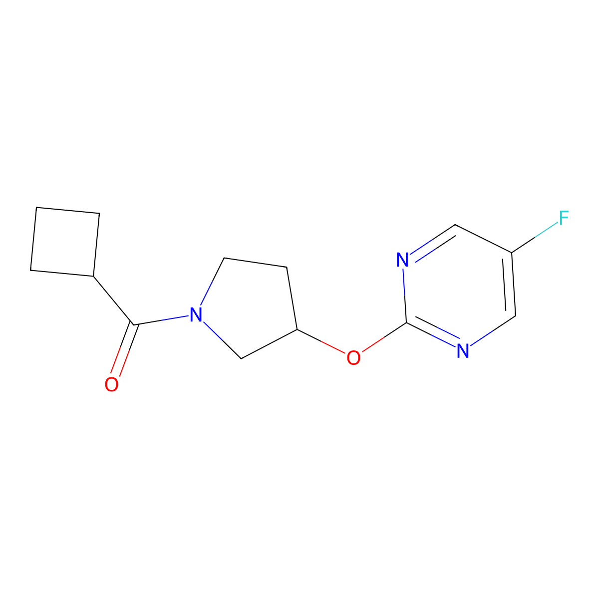 Cyclobutyl(3-((5-fluoropyrimidin-2-yl)oxy)pyrrolidin-1-yl)methanone molecular structure, CAS 2034296-13-2
