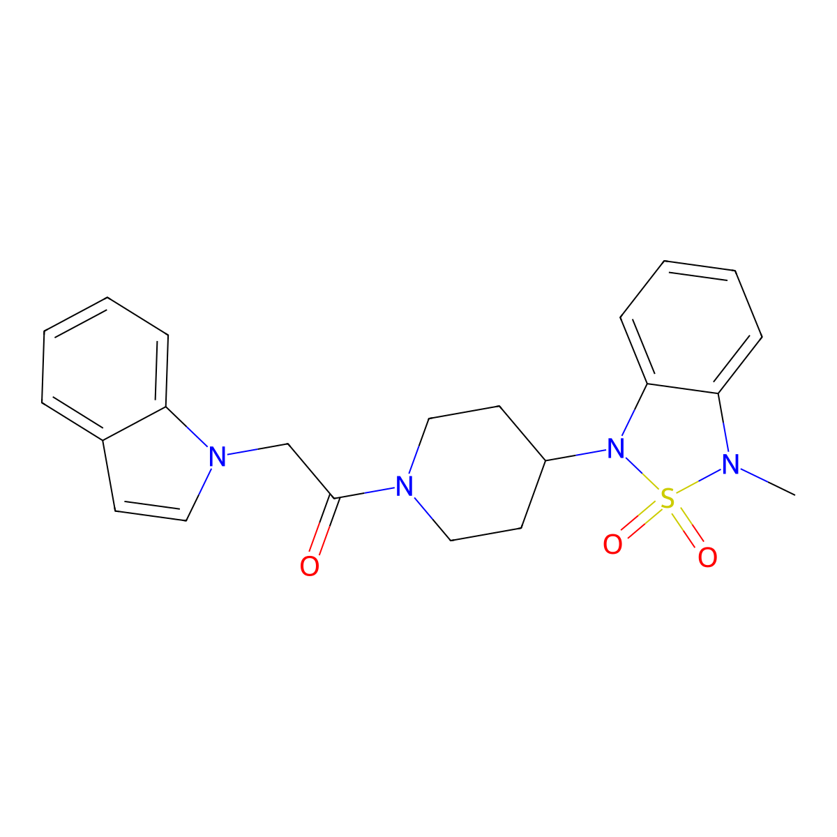 2-(1H-indol-1-yl)-1-(4-(3-methyl-2,2-dioxidobenzo[c][1,2,5]thiadiazol-1(3H)-yl)piperidin-1-yl)ethanone molecular structure, CAS 2034296-18-7