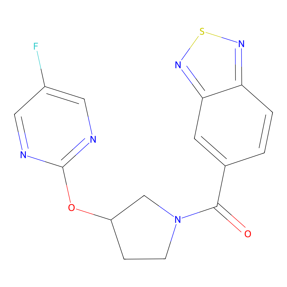 Benzo[c][1,2,5]thiadiazol-5-yl(3-((5-fluoropyrimidin-2-yl)oxy)pyrrolidin-1-yl)methanone molecular structure, CAS 2034296-20-1