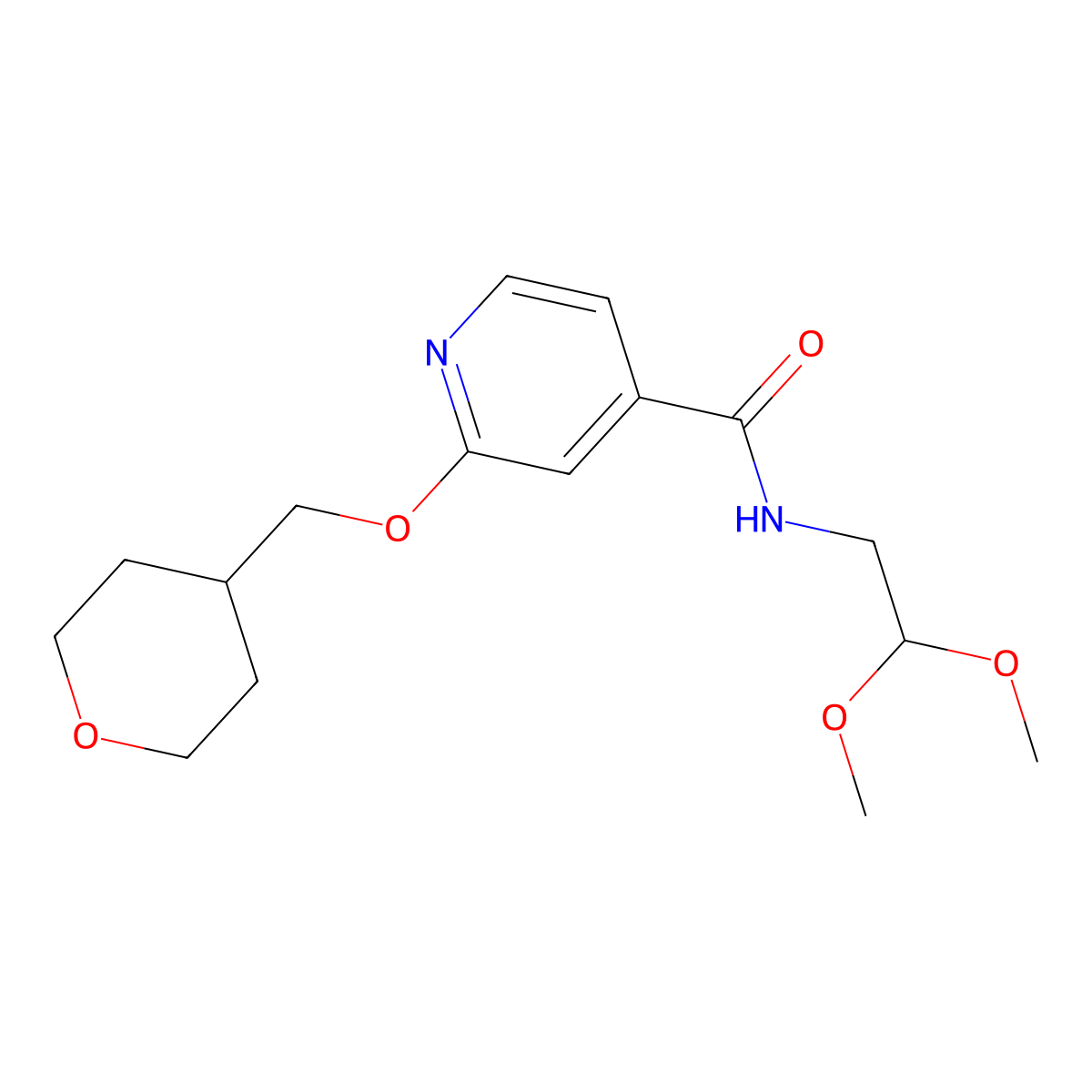 N-(2,2-dimethoxyethyl)-2-((tetrahydro-2H-pyran-4-yl)methoxy)isonicotinamide molecular structure, CAS 2034296-22-3