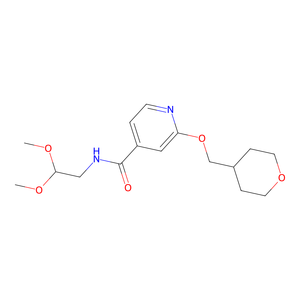 N-(2,2-dimethoxyethyl)-2-((tetrahydro-2H-pyran-4-yl)methoxy)isonicotinamide molecular structure, CAS 2034296-22-3