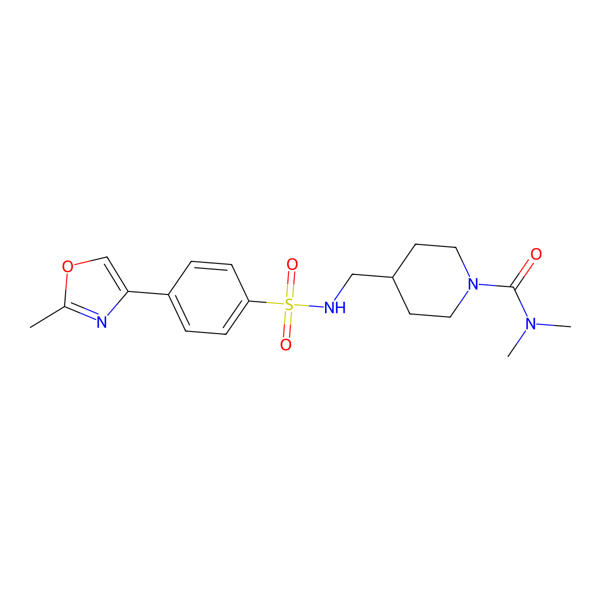 N,N-dimethyl-4-{[4-(2-methyl-1,3-oxazol-4-yl)benzenesulfonamido]methyl}piperidine-1-carboxamide molecular structure, CAS 2034296-25-6