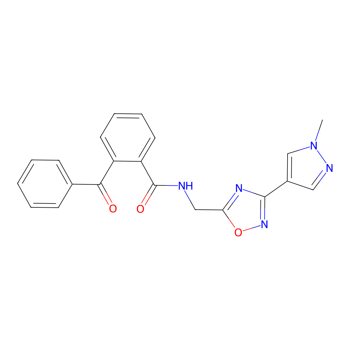 2-benzoyl-N-((3-(1-methyl-1H-pyrazol-4-yl)-1,2,4-oxadiazol-5-yl)methyl)benzamide molecular structure, CAS 2034296-31-4