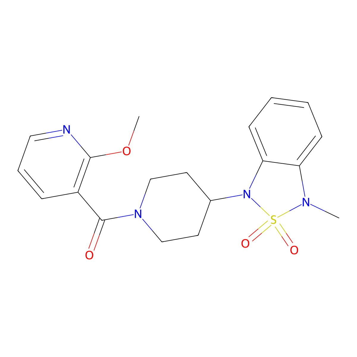 (2-methoxypyridin-3-yl)(4-(3-methyl-2,2-dioxidobenzo[c][1,2,5]thiadiazol-1(3H)-yl)piperidin-1-yl)methanone molecular structure, CAS 2034296-32-5