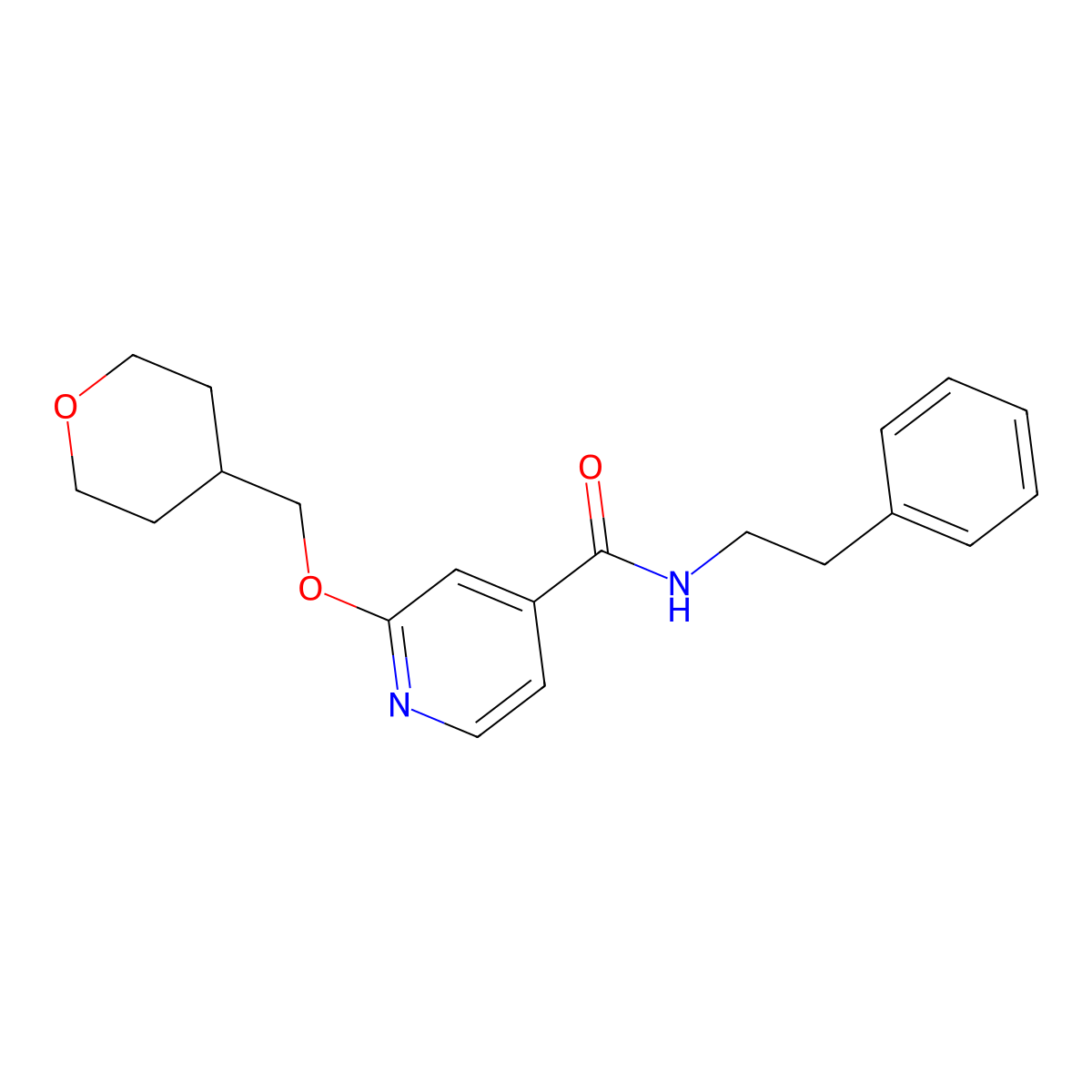 N-phenethyl-2-((tetrahydro-2H-pyran-4-yl)methoxy)isonicotinamide molecular structure, CAS 2034296-35-8