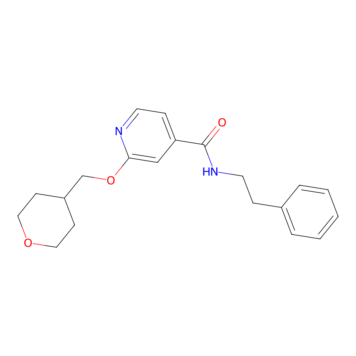N-phenethyl-2-((tetrahydro-2H-pyran-4-yl)methoxy)isonicotinamide molecular structure, CAS 2034296-35-8
