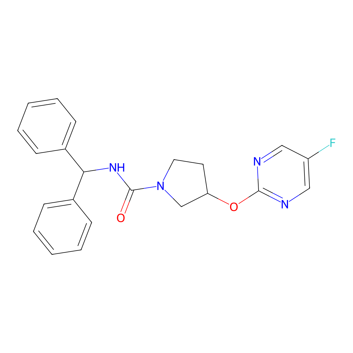 N-benzhydryl-3-((5-fluoropyrimidin-2-yl)oxy)pyrrolidine-1-carboxamide molecular structure, CAS 2034296-48-3