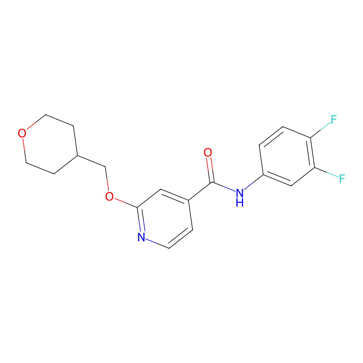 N-(3,4-difluorophenyl)-2-((tetrahydro-2H-pyran-4-yl)methoxy)isonicotinamide molecular structure, CAS 2034296-50-7