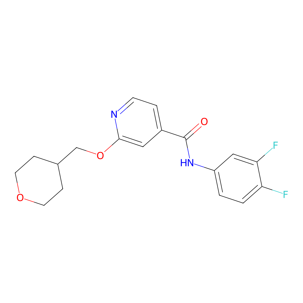 N-(3,4-difluorophenyl)-2-((tetrahydro-2H-pyran-4-yl)methoxy)isonicotinamide molecular structure, CAS 2034296-50-7