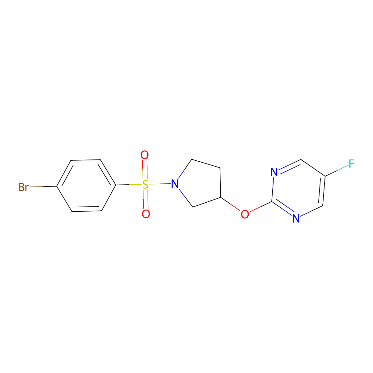 2-((1-((4-Bromophenyl)sulfonyl)pyrrolidin-3-yl)oxy)-5-fluoropyrimidine molecular structure, CAS 2034296-59-6
