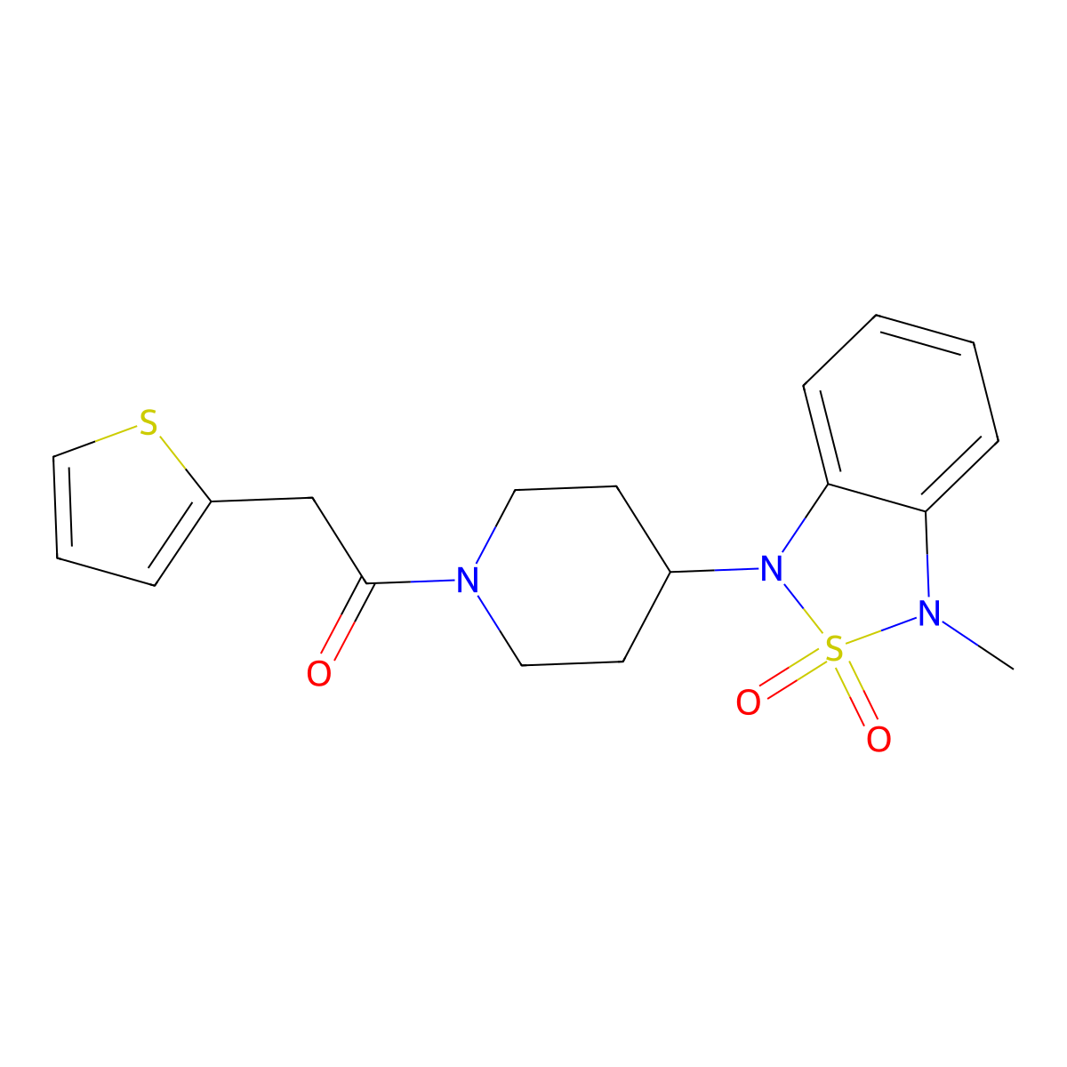 1-(4-(3-methyl-2,2-dioxidobenzo[c][1,2,5]thiadiazol-1(3H)-yl)piperidin-1-yl)-2-(thiophen-2-yl)ethanone molecular structure, CAS 2034296-60-9
